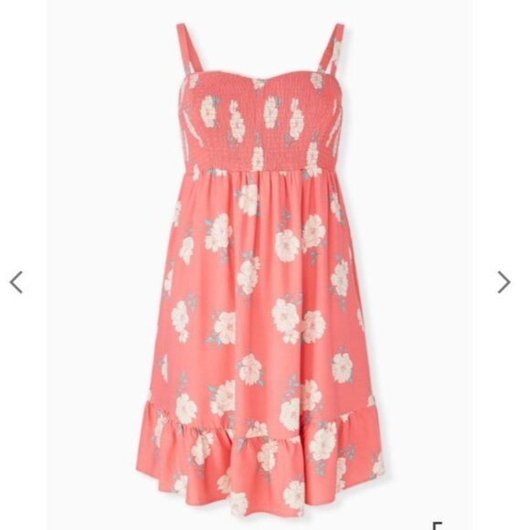 Torrid Coral Peach Floral Mini Challis‎ Smocked Skater Dress Plus Size 4X - Picture 1 of 15